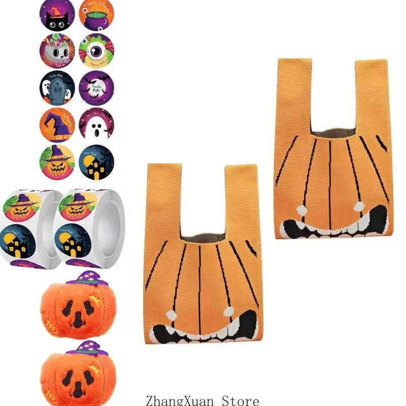 Halloween-Leckereien-Wickelbeutel-Set mit Polyester-Süßigkeitsbeutel, Aufkleber-Sortiment zum Basteln und tragbarer – Detail 2