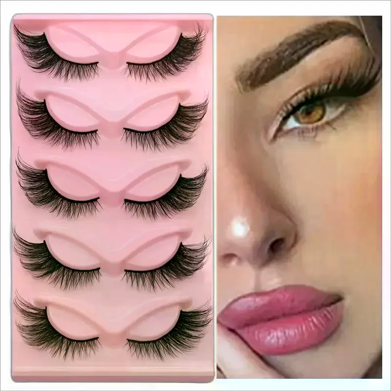 /Kuz/Natural Dramatic Volume Mink Lashes Fox Eye False Eyelashes Fluffy Wispy Winged Cat Eye Lashes For Party Eye Decor 5Pairs