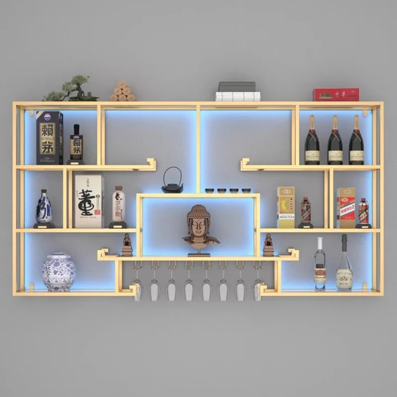 Woonkamer Whisky Wijnrek Plank Muur Gemonteerde Bar Metalen Drank Wijnkasten Commerciële Unieke Botellero Vino Huisdecoratie