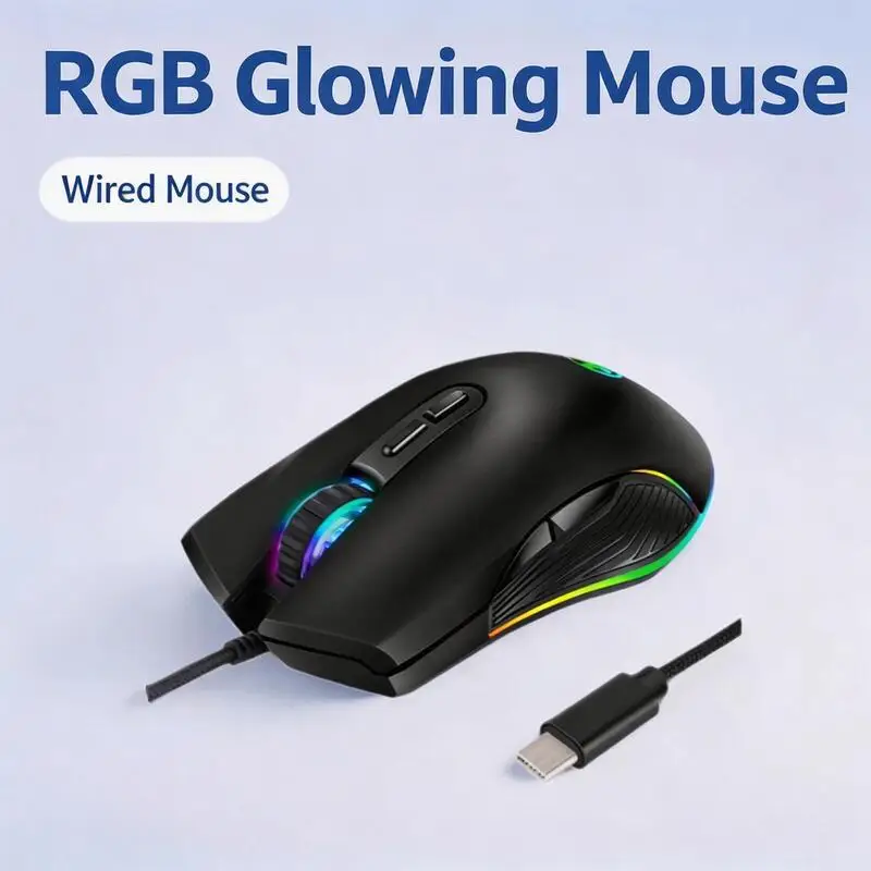 RGB Wired Gaming Mouse Ergonomic 4 Backlight Breath Light Modes Adjustable DPI 800-3200 Optical Mice 7 buttons For Office Laptop