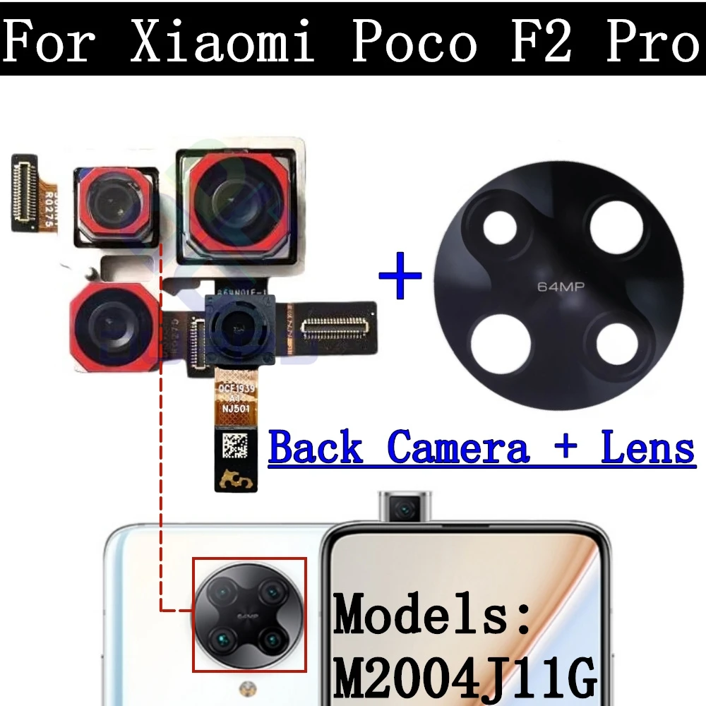 Original Rear and Front Camera Module, Flex Cable for Xiaomi Poco F2 Pro Selfie, Small Facing Main Back Camera Lens