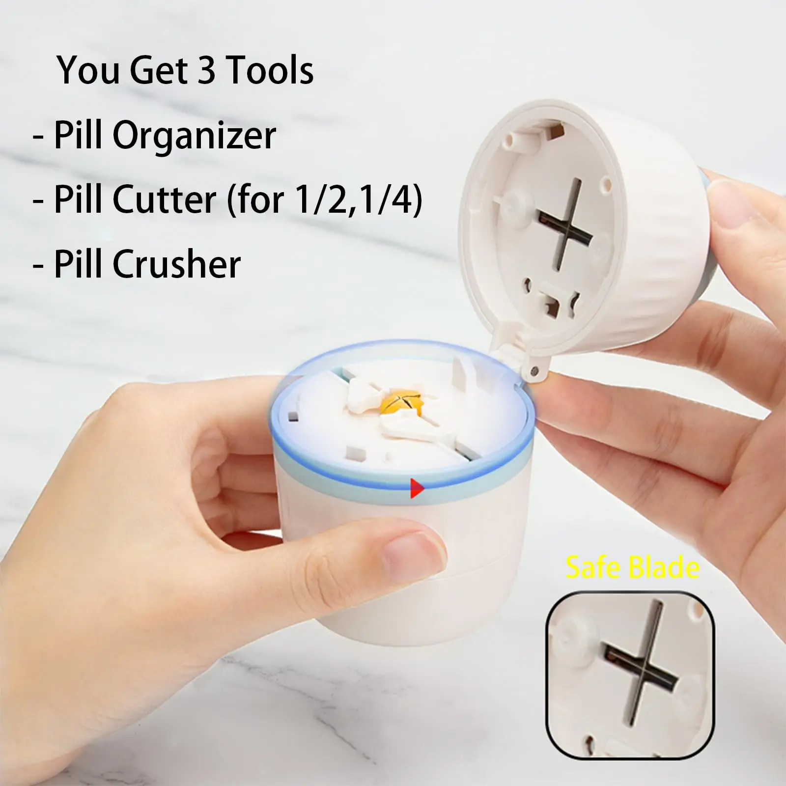 Portable Pill Box with Half And Quarter Pill Cutter Multifuction Medicine Splitter Storage Box For Outdoor And Travel