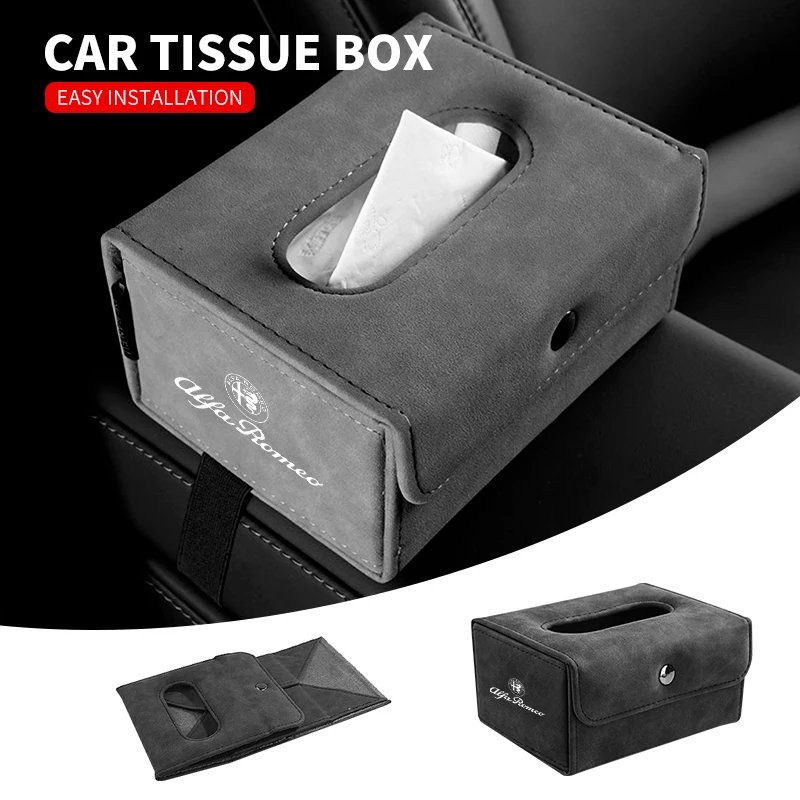 Car Folding Tissue Box Car Seat Tissue Box for Alfa Romeo 147 156 166 159 Giulietta Giulia Mito Stelvio Brera Accessories