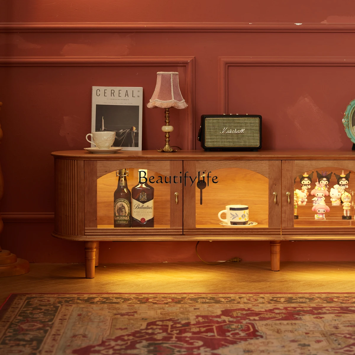 

01Nordic retro small apartment home living room solid wood modern simple TV cabinet