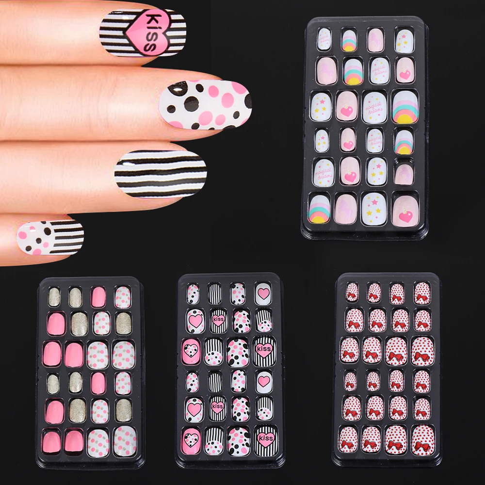 24 pièces couleur bonbon couverture complète auto-adhésif faux ongles conseils de manucure Nail Art faux ongles