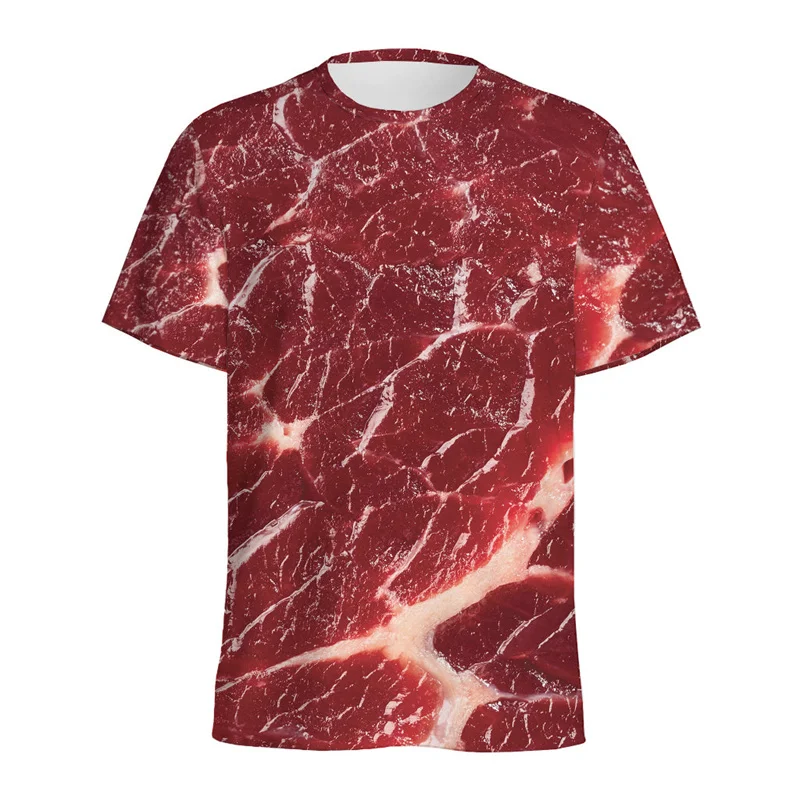 Unique Meat Beef Pattern T-shirt For Men Cool 3D Printed Bacon T Shirts Tops Summer Loose Short Sleeves Women Round Neck Tees