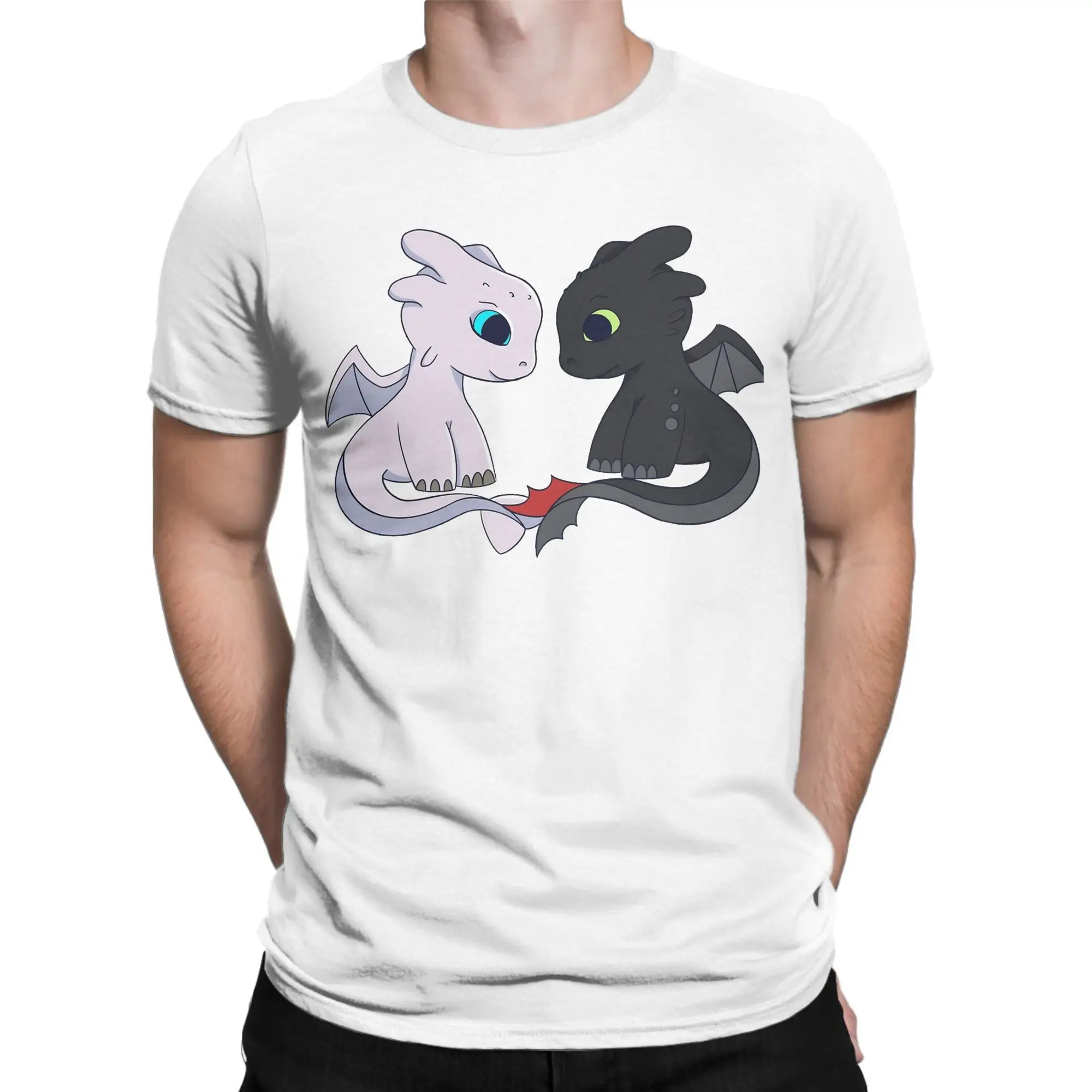 

Футболка HTTYD для пары Toothless & Light Fury Design Мужчины Женщины Забавные хлопковые футболки с круглым вырезом и коротким рукавом Футболка больших размеров Одежда