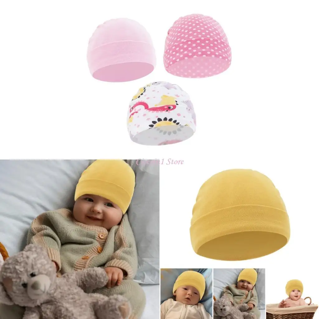 

Y1UB 3pcs Soft Caps Baby Cotton Hat Spring Autumn Breathable Newborn Nursery Hospital Hat Infant Hat Skin Friendly