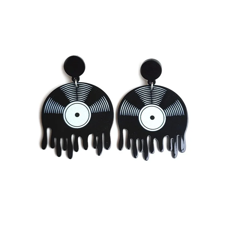 New Black Melted DJ Vinyl Record Acrylic Drop Earrings for Women Hip Hop CD Tape Disc Dangle Earring Personalized Jewelry Gifts