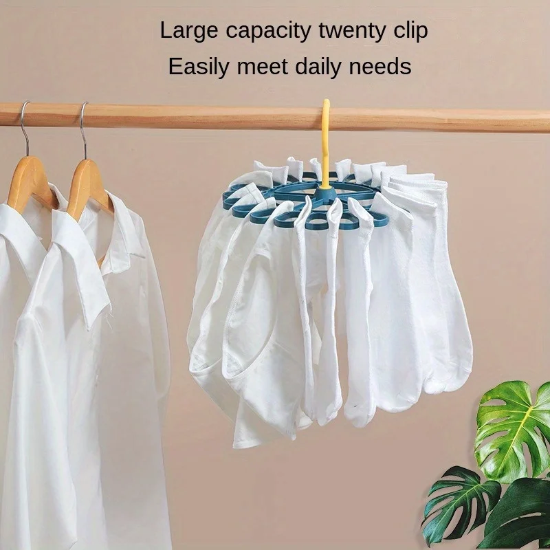 Round Drying Rack Large Capacity 20 Clips Multifunction Hanger Shelf for Bedroom Closet Socks Bra Storage Space Saving Organizer