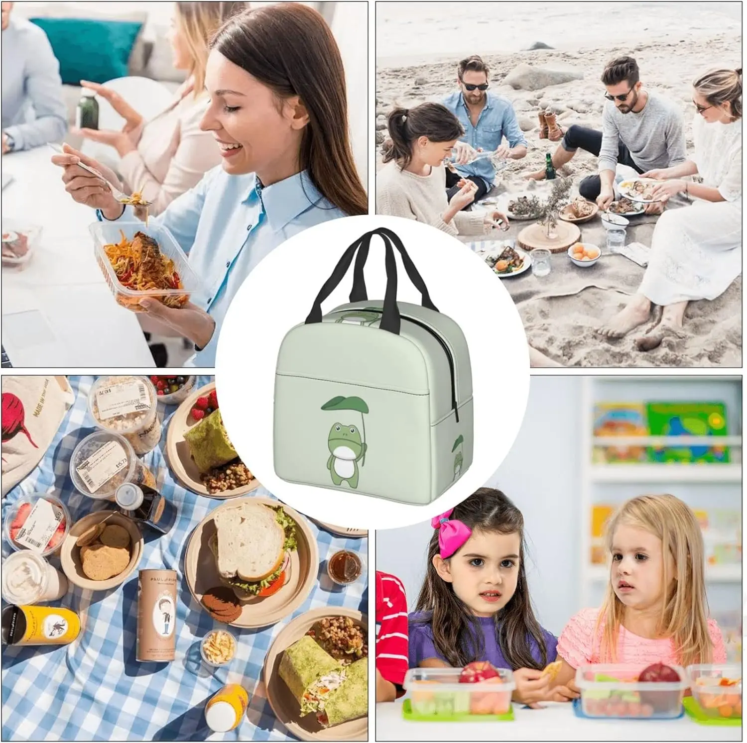 Lunch Bag Cute Kawaii Frog Insulated Lunch Box borse riutilizzabili pasto contenitore portatile Tote per lavoro di viaggio scatole da Picnic