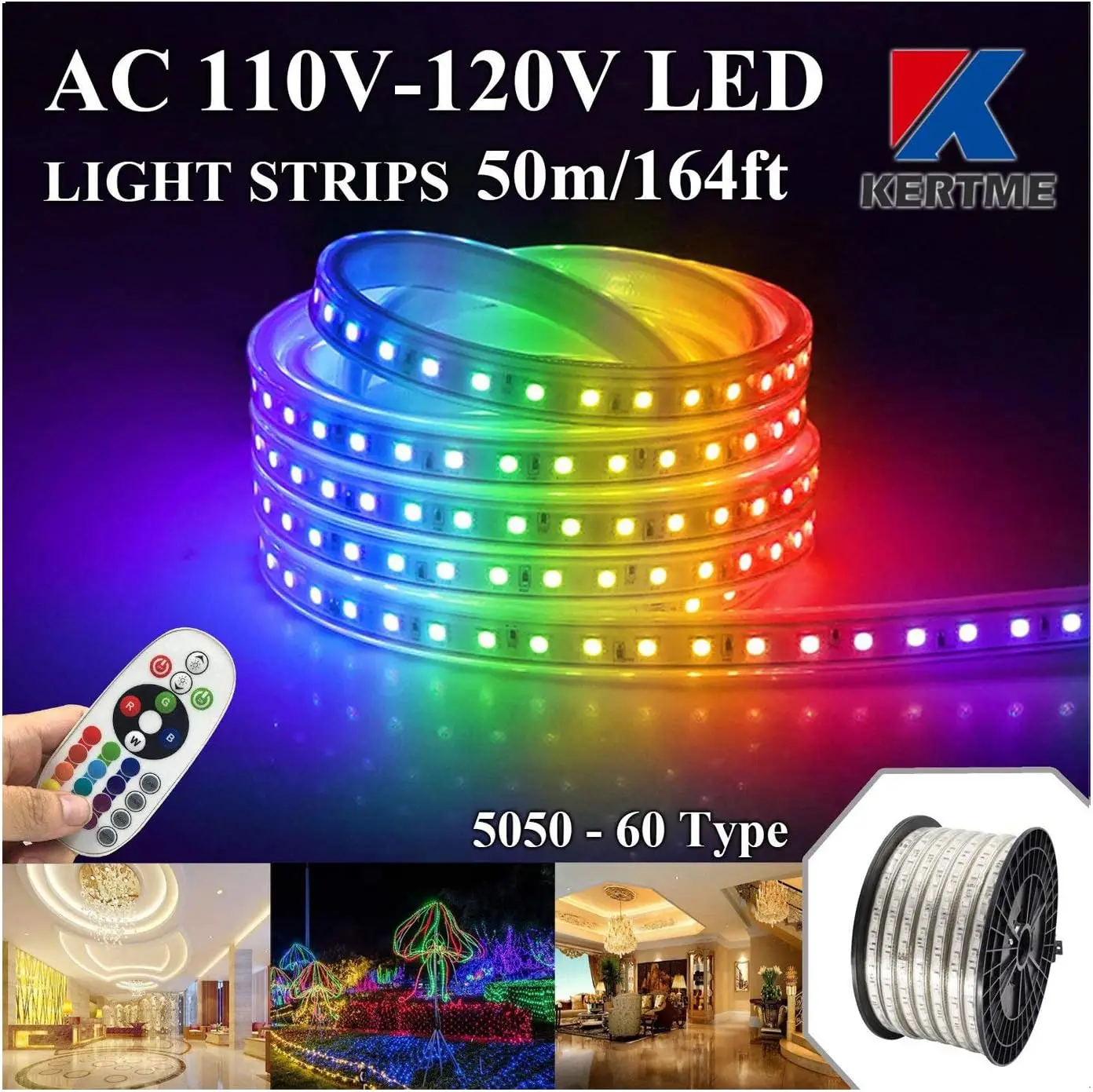 AC 110-120V RGB LED Strip Lights, Flexible/Waterproof/Dimmable/Multi-Colors/Multi-Modes LED Rope Light + 24 Keys Re