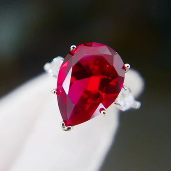 KQDANCE 925 Sterling Silver 13*18mm grande taglio a pera diamante ad alto tenore di carbonio creato anelli rubino con pietra rossa donne gioielleria raffinata