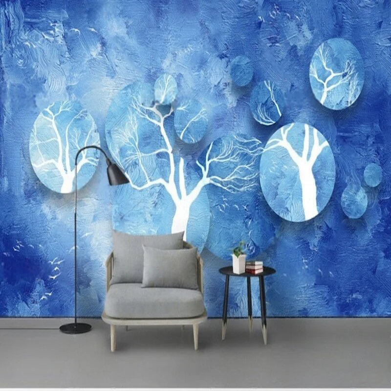 Geometric Minimalist Texture Nordic Style Forest Bird Abstract Art Creative Hand-Drawn Oil Painting Mural For TV Background Wall