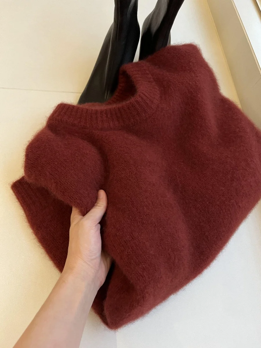 

Soft Cozy Qingdao Sle Camere Sweater Women's Winter Overhead Warm Knitted irt Red Color Commute Loose Fit Long Sve