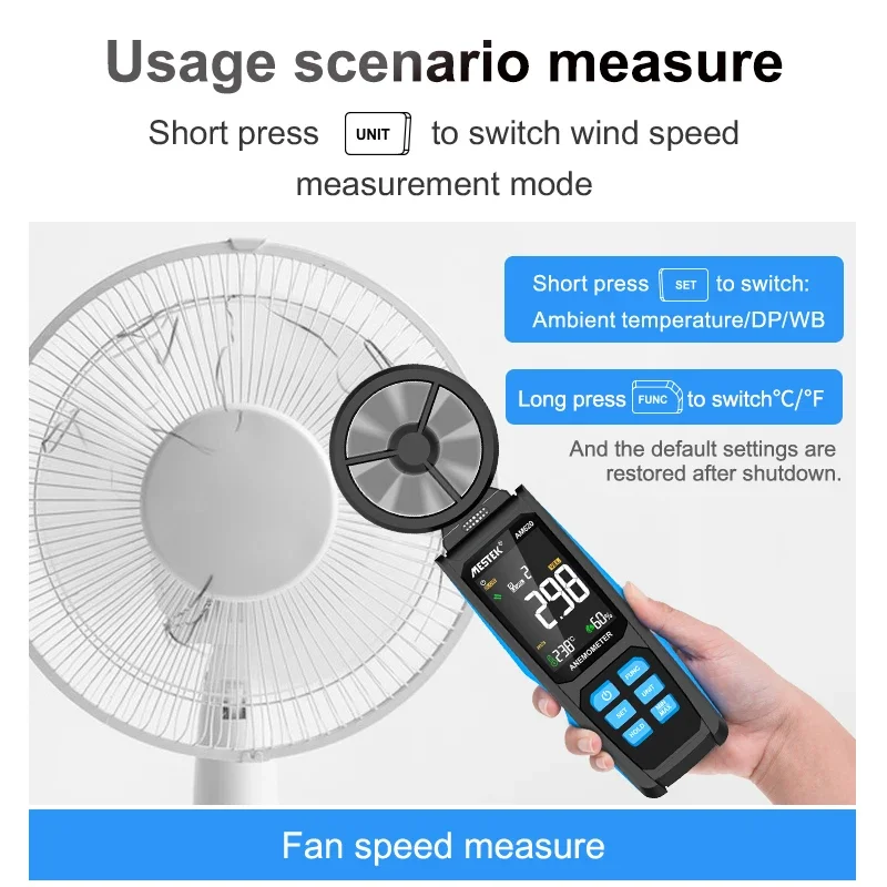 Mestek Digital Anemometer AM620 Pocket Smart Anemometer Air Wind Speed Scale Accurately Measure Wind Speed & Temperature Measure