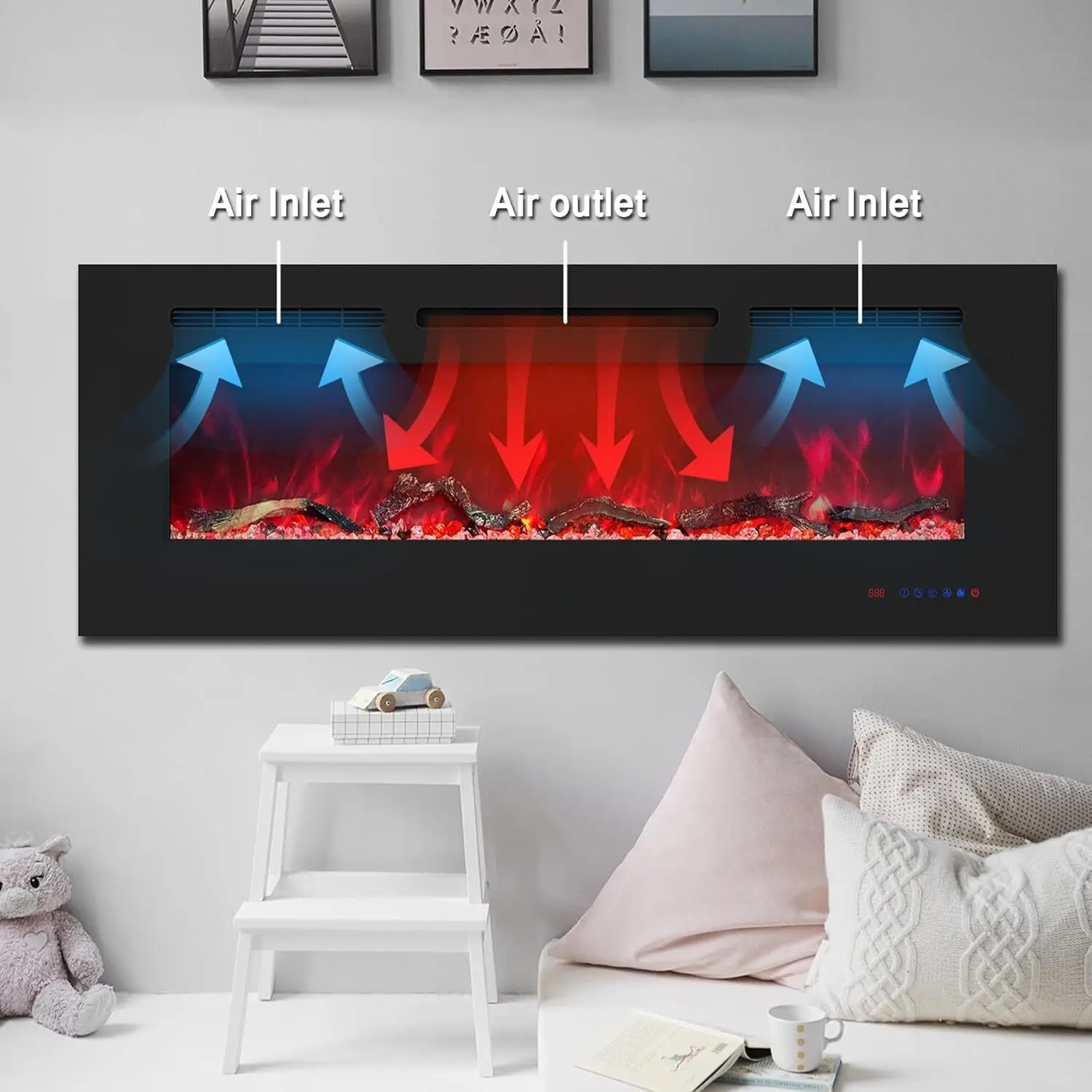 42 inches Electric Fireplace Inserts, Recessed and Wall Mounted Fireplace Heater, Linear Fireplace w/Thermostat, Remote