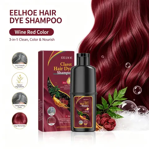 Fast-acting Hair Dye Shampoo Deep Wine Red 3 In 1 Natural Herbal Plant Extract Instant Coloring Shampoo For Gray White Hair Coverage Nourish Scalp