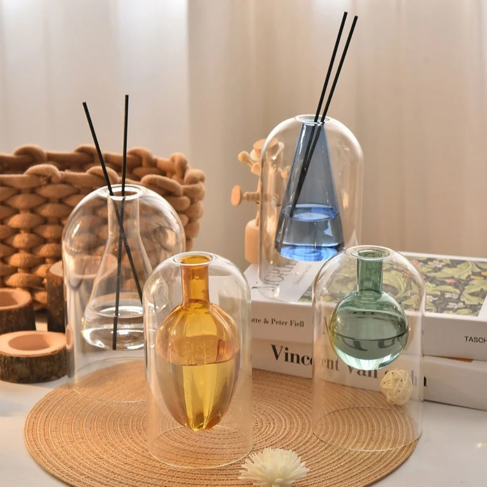Transparent Coloful Glass Aromatherapy Diffuser Bottle Home Fragrance Essential Oil Container for Modern Home Decorations