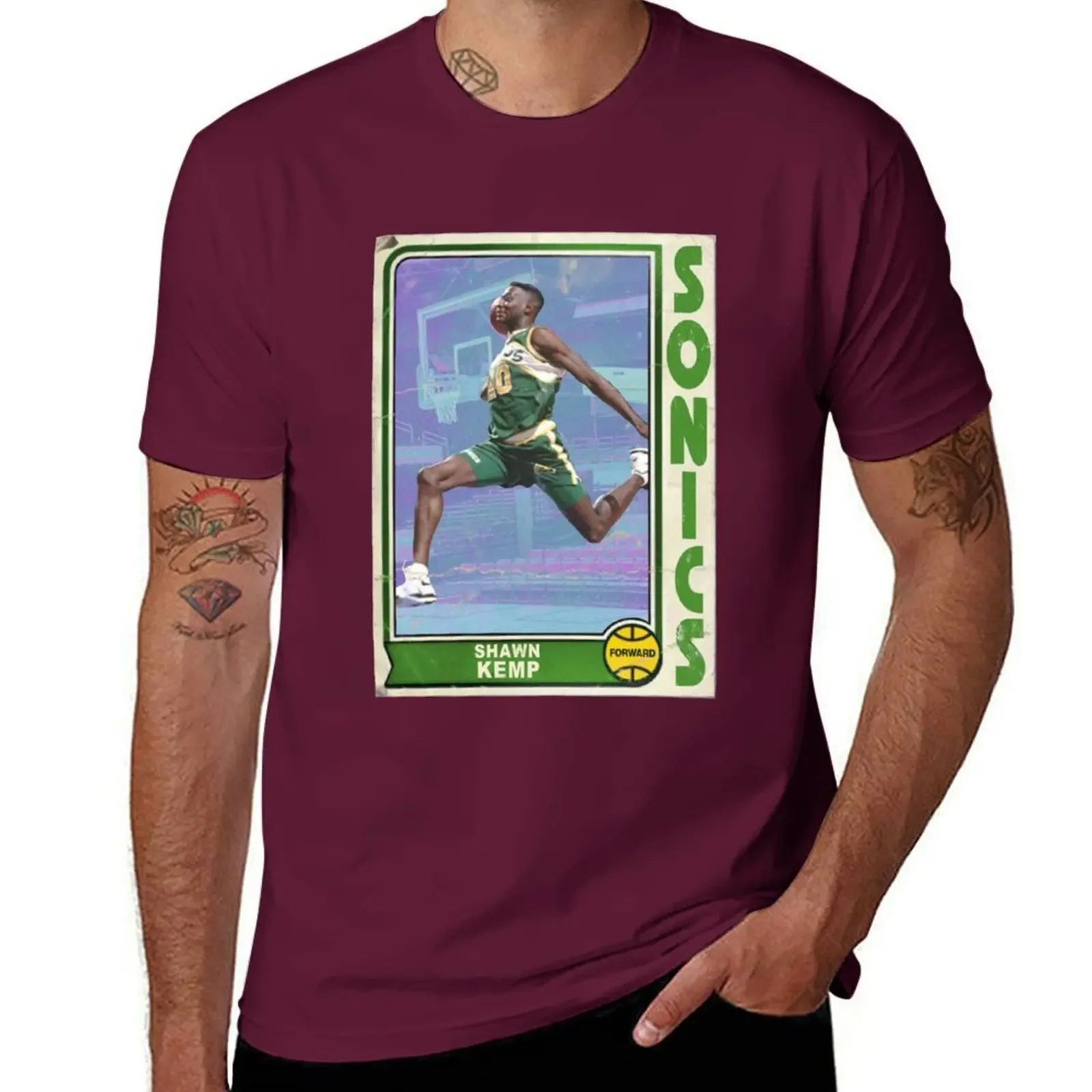 Sublime Blacks Short Sleeve Tee Tops Mens Big and Tall T Shirts Shawn Kemp Retro Basketball Trading Card Design T-Shirt SUMMER