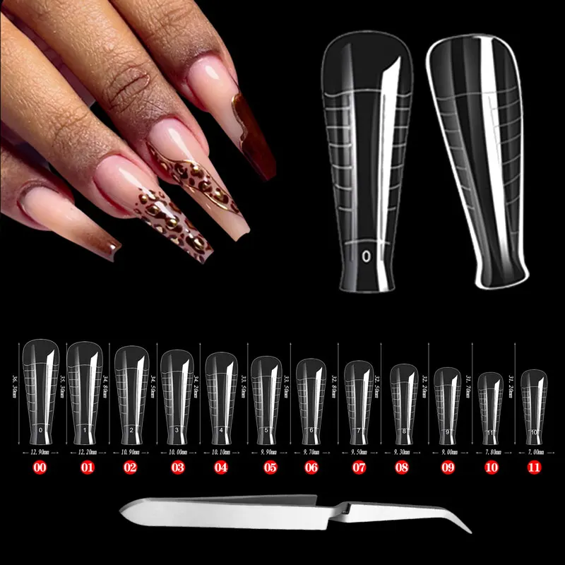 Formas duplas de unhas, 12 tamanhos, para extensão poli, gel transparente, reutilizável, acrílico, moldes de unhas, stiletto/oval/amêndoa, design de arte de unhas, salão de beleza