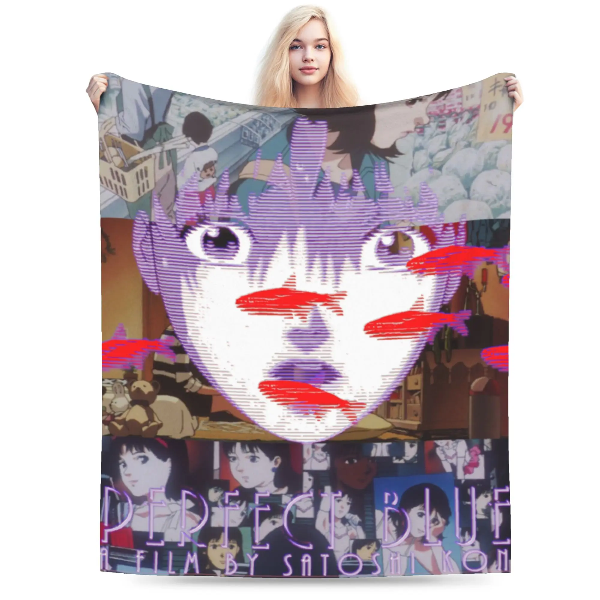 Perfect Blue Satoshi Kon Animated Film Collage Blanket Fleece Printed Anime Ultra-Soft Throw Blanket for Bed Office Bedspreads
