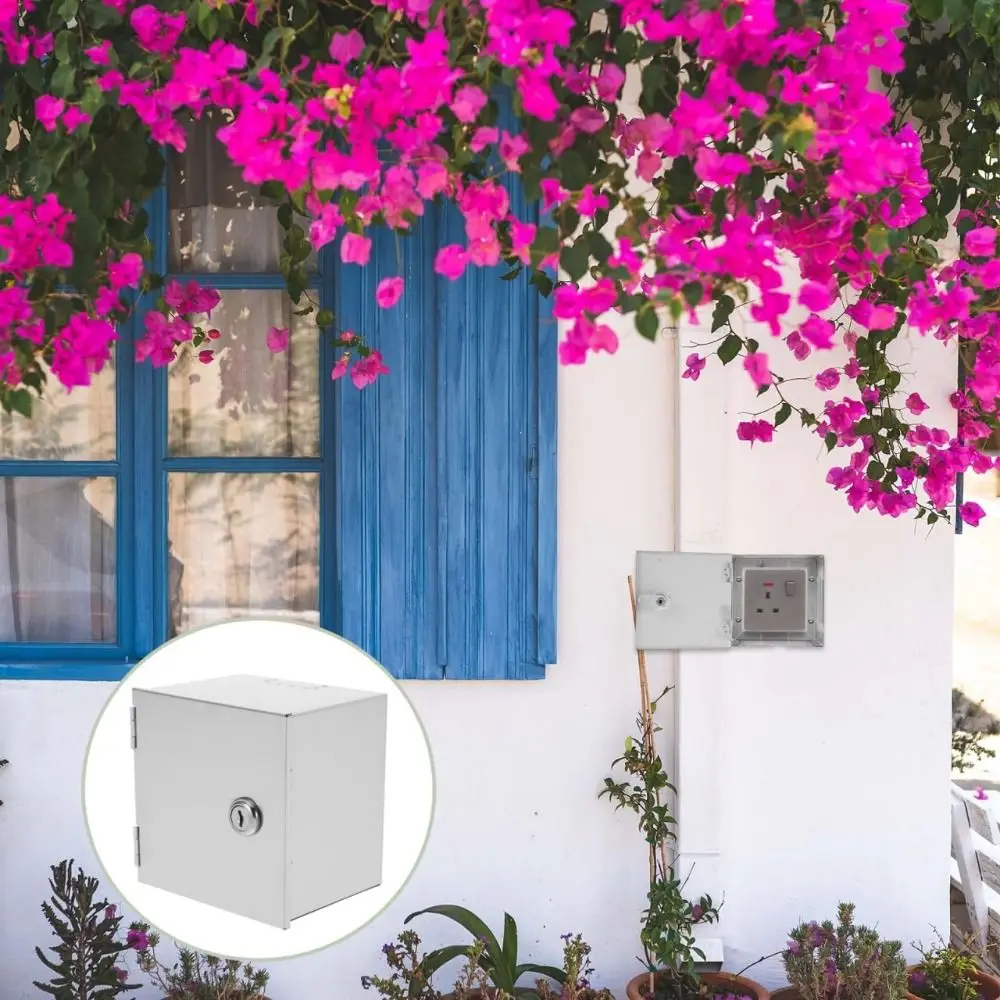 Lockable Outlet Box Cover Anti-Theft Stainless Steel Socket Protector Durable Weatherproof Socket Protection Box Garage