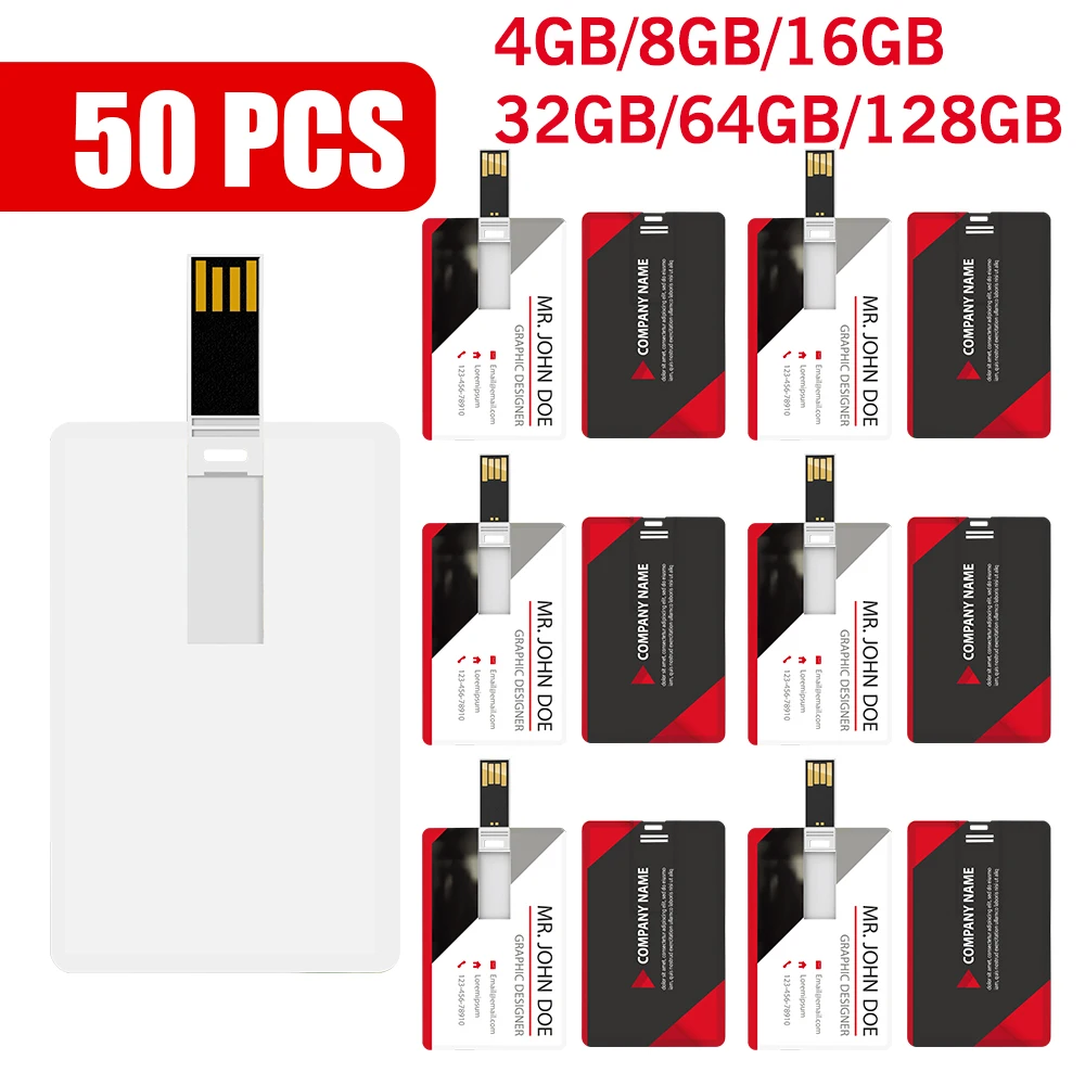 

50pcs High Speed Credit Card USB 2.0 Flash Drive Custom Logo Pendrive 4GB 8GB 16GB 32GB 64GB Bank Card for Gift Memory Stick 2.0