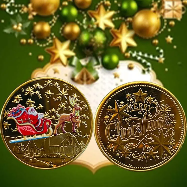 Pièce d'or plaquée joyeux noël, père noël, étoile colorée, neige, pièces de collection, Souvenirs de noël, 1/2 pièces