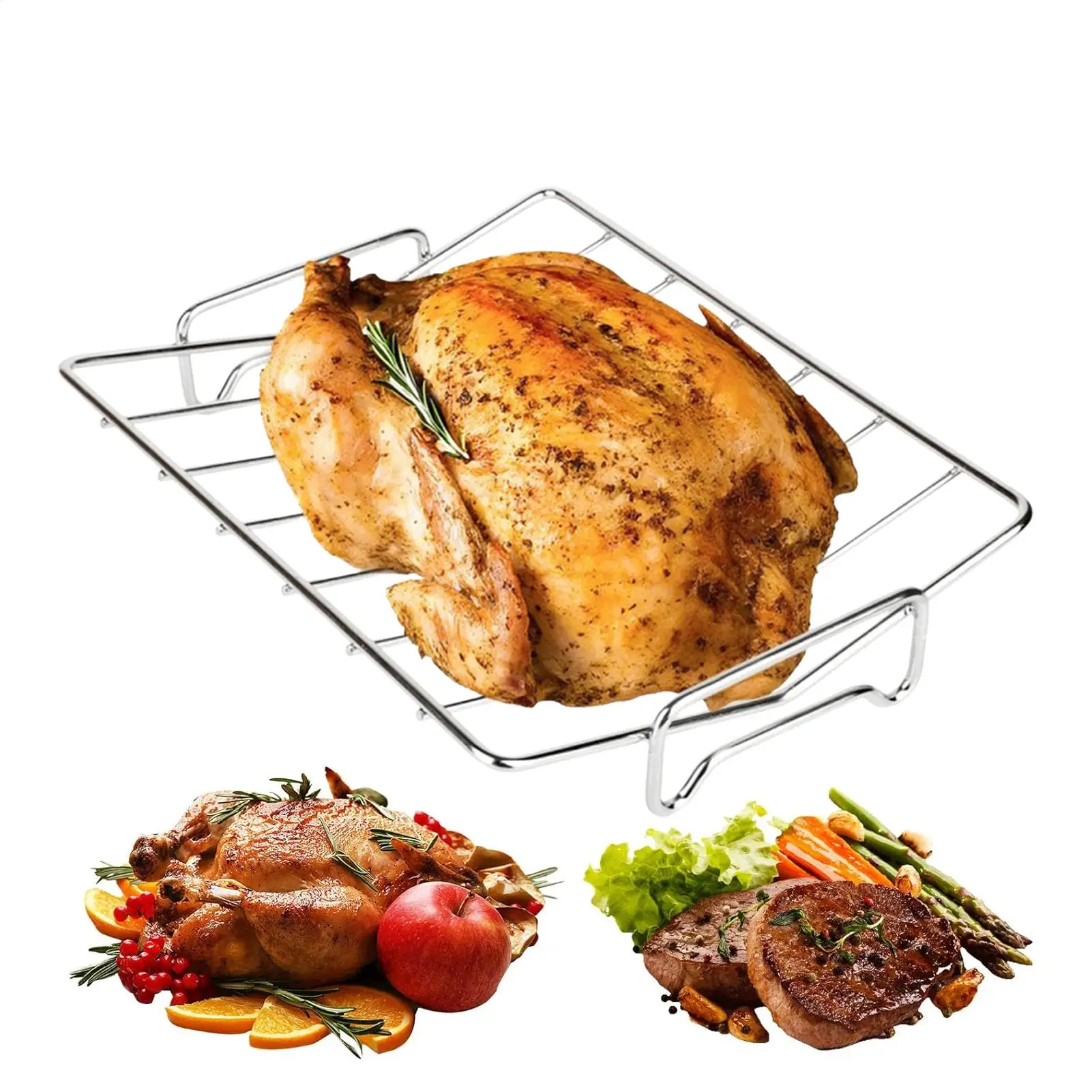 V Shape Turkey Rack Non Stick Oven Roasting Rack for Grill BBQ Baking Chicken Meat Drip Pan Kitchen Cooking Baking Accessories