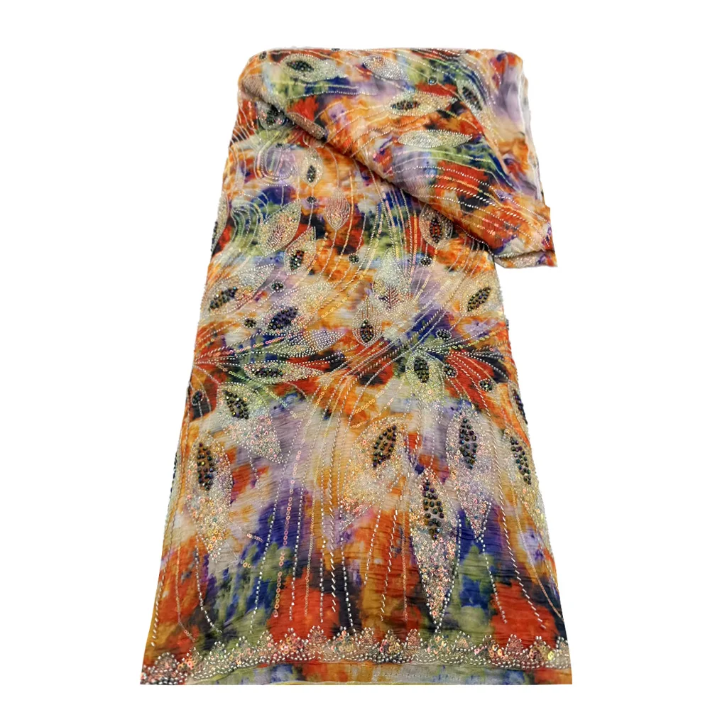 الفرنسية الأزهار الترتر شبكة نسيج الدانتيل 2025 الأفريقي تول الدانتيل المطرزة النسيج النيجيري مطرز فستان حفلات الزفاف مخيط #2