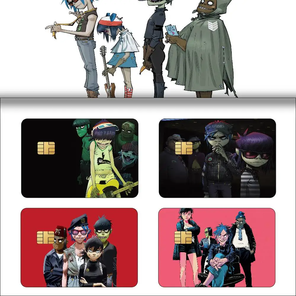 Anime Gorillaz 4pcs 1Set Of VISA Credit Card Subway Access Card Waterproof Stickers