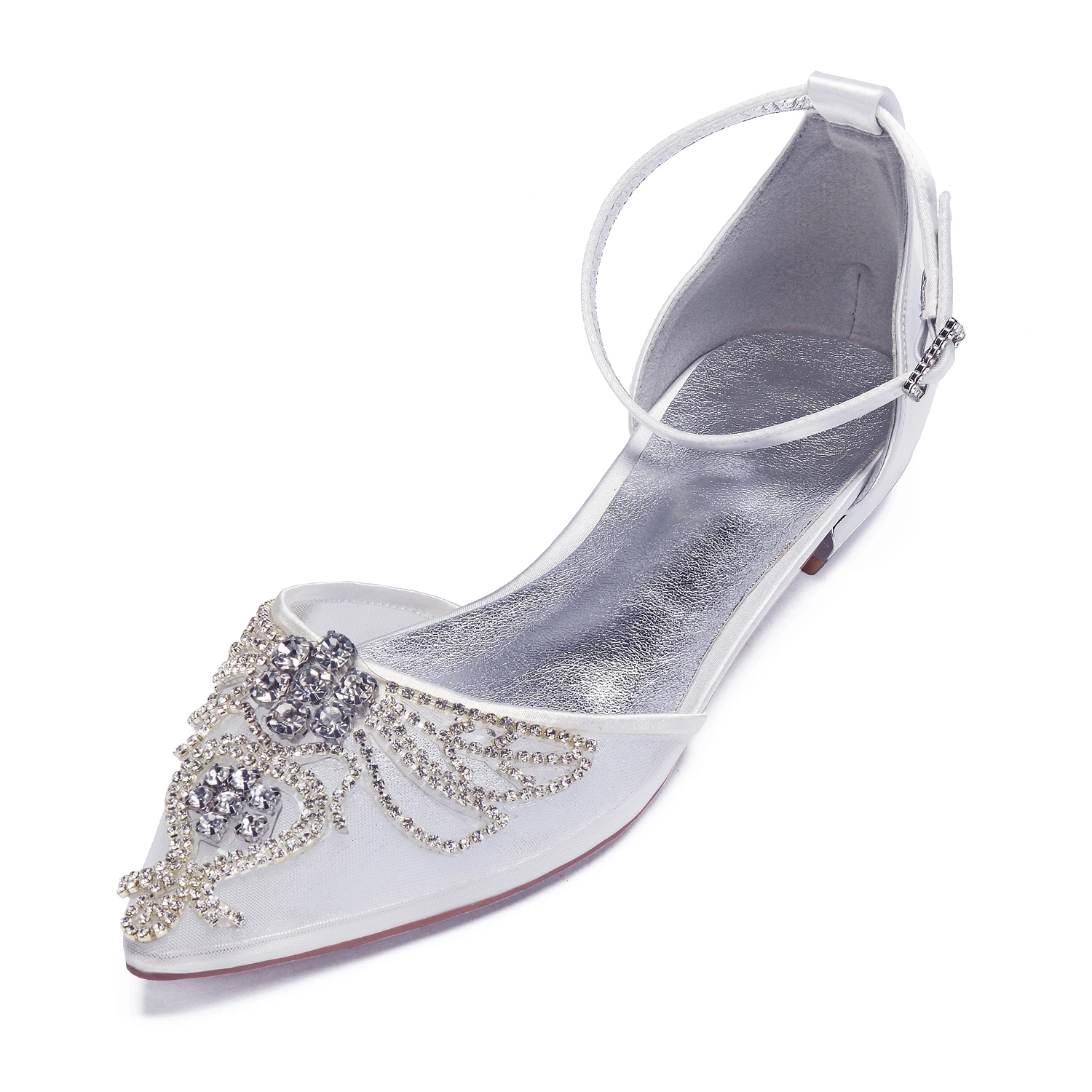 

Summer Fine Crystal Mesh Cloth Wedding Bridal Flats Shoes Women Pointed Toe Prom Evening Formal Cocktail