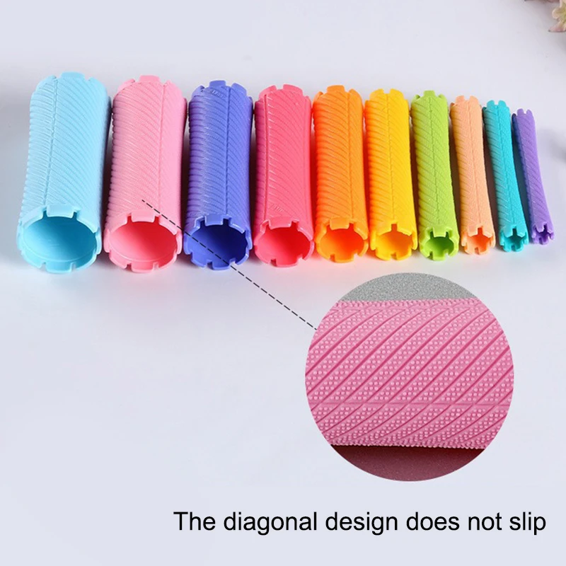10pcs DIY Heatless Lengthened Hair Roller Stick Perm Tools Hollow Design Spiral Hair Curler Magic Curls Curly Hair Styling Kits