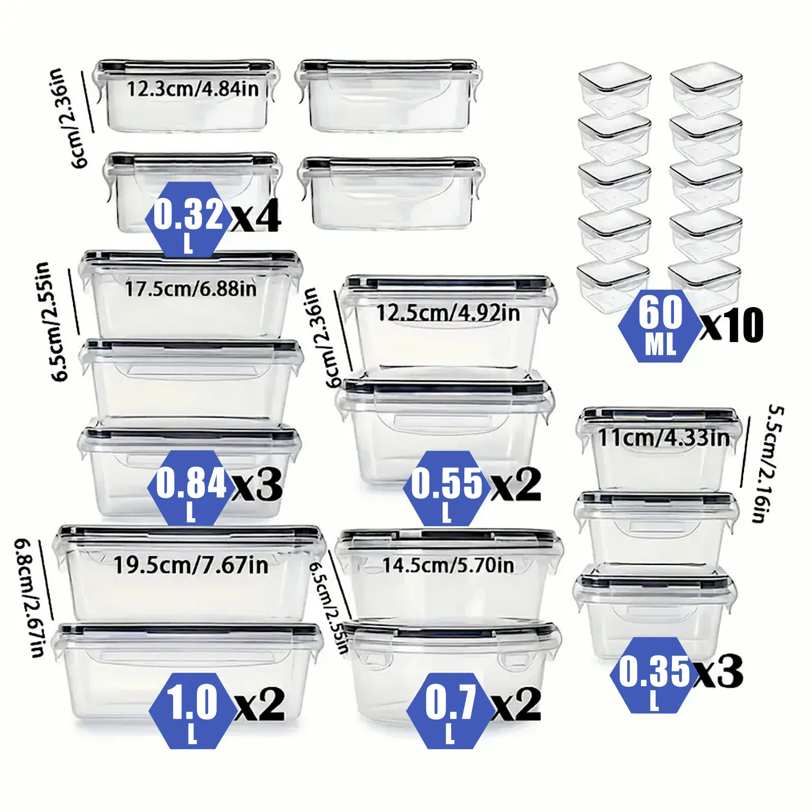 26pcs BPA-freie luftdichte Lebensmittelbehälter (26 Behälter, 26 Deckel) Küchenutensilien Geeignet für tragbare Lagerung trockener Güter / Obst / Gemüse – Detail 1