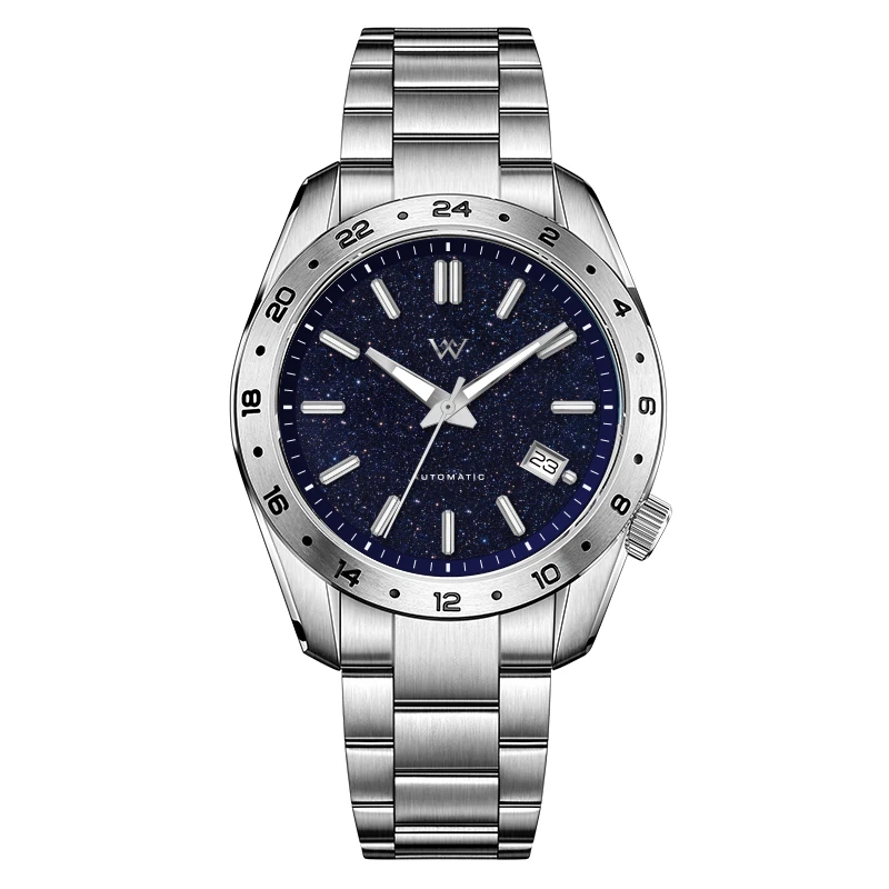 WM Watch Automatic Mechanical  Watches Lapis Lazuli/Blue Sandstone Dial NH35 AR Coated 100 Waterproof Welly Merck Watch WM223