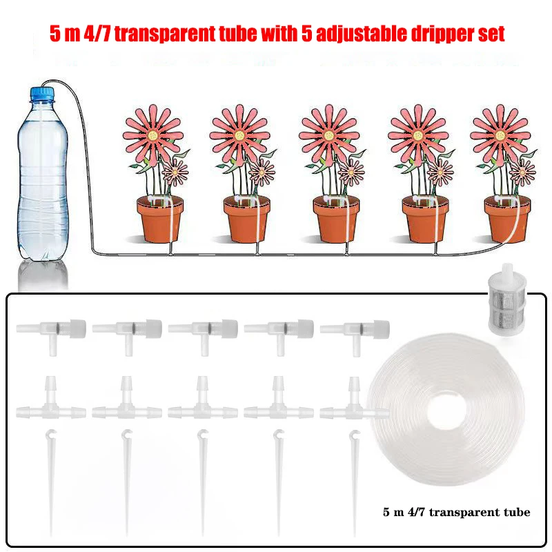 Garten-Tropfbewässerungsset mit Regelventil, Bewässerungsgerät für Topfpflanzen, 4/7 mm Schlauch, Bewässerung, Sparen, Mikro-Tropfer, Gewächshaus