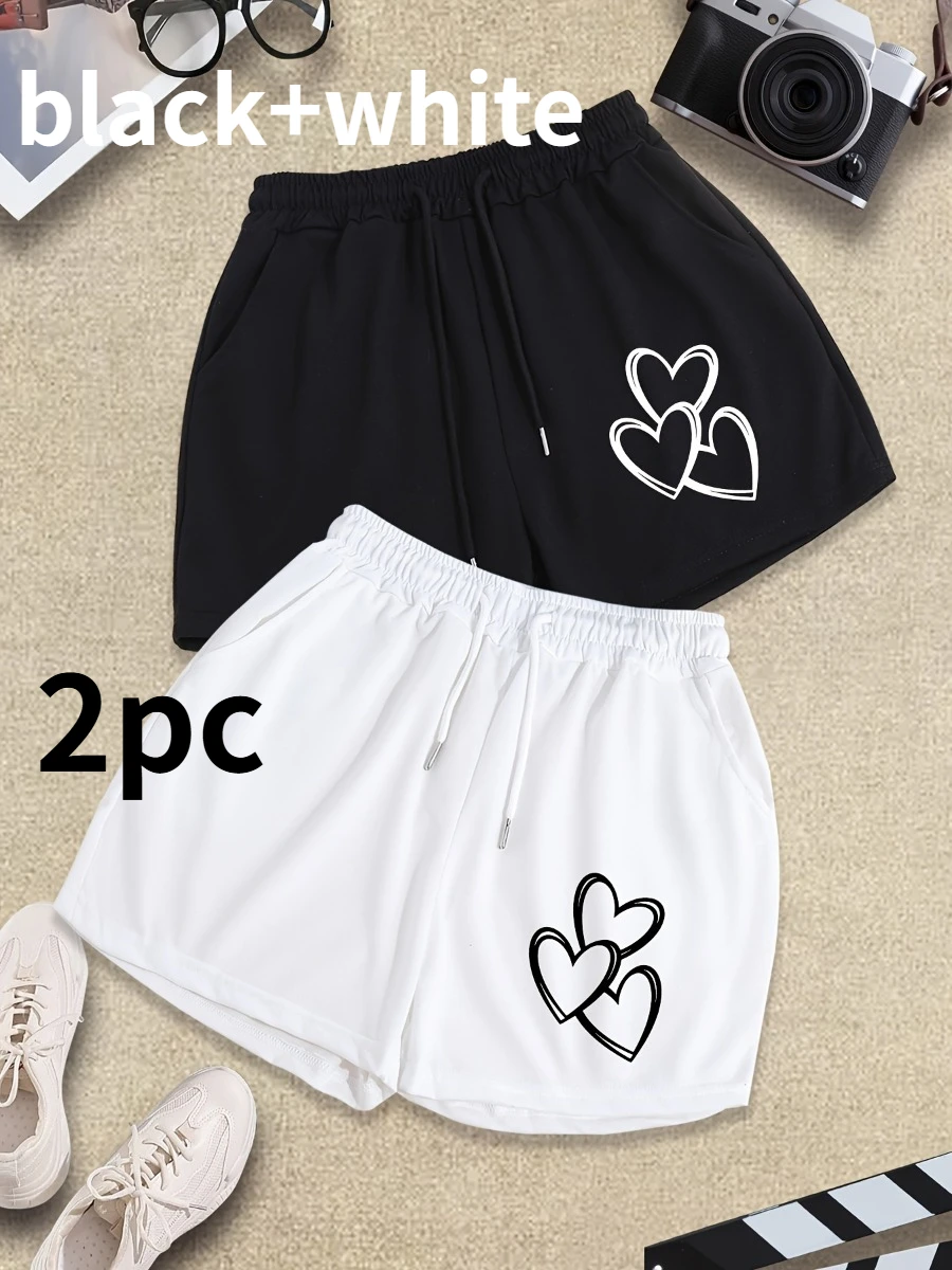 2pc Plus-size Sports Two-piece Shorts N Printed Casual Shorts Women's Spring Summer Fall New Style Cross-legged Shorts Shorts