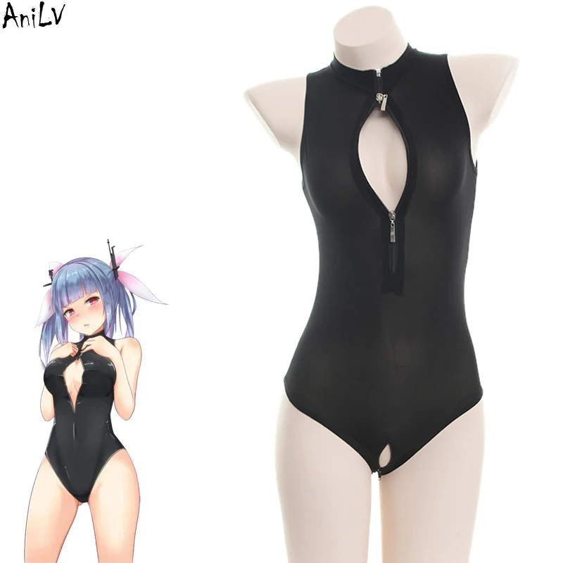 AniLV Anime Tight Leotard Zipper Open Crotch Bodysuit Ice Sexy Perspective Lingerie For Women Erotic Costume