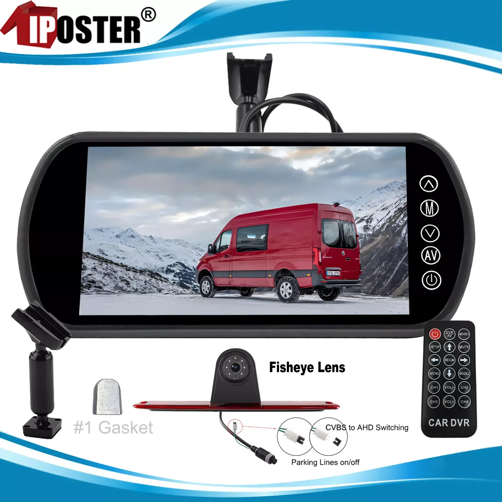 

iPoster 7" Dual Screen Mirror Loop Record DVR Monitor Fisheye Lens Reverseing Backup Camera AHD 1080P For Mercedes Benz Sprinter