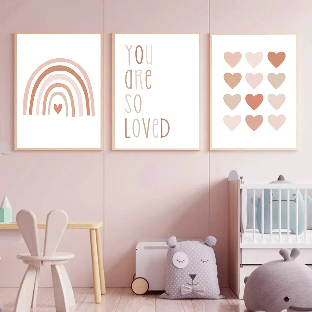 Cartoon Heart Poster Rainbow Wall Art Canvas Painting Nursery Quote Print Pictures Nordic Wall Posters Baby Girl Room Decoration