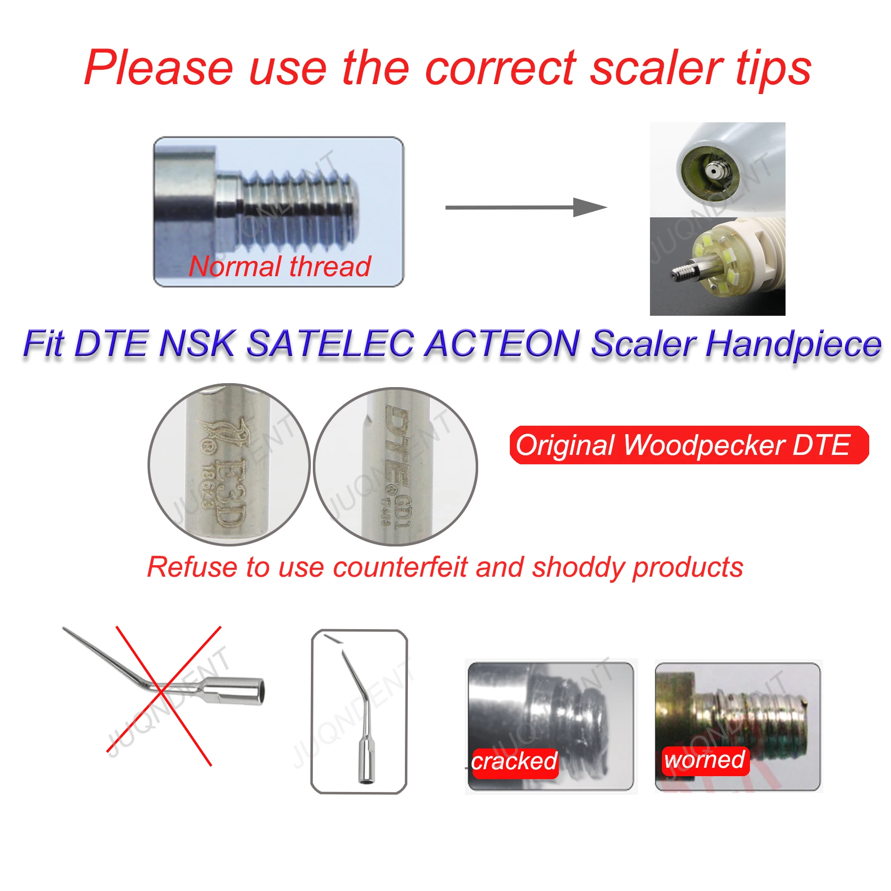 Woodpecker-DTE Dental Ultrasonic Scaler Dicas para Odontologia, Endodontia, NSK, Satelec, Acteon Handle, V2, V3, LED