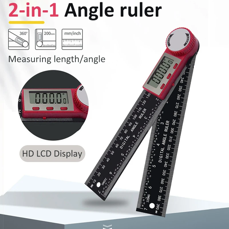 2-in-1 Digital Angle Meter Inclinometer 360° Digital Angle Ruler Electronic Goniometer Protractor Angle finder Measuring Tools