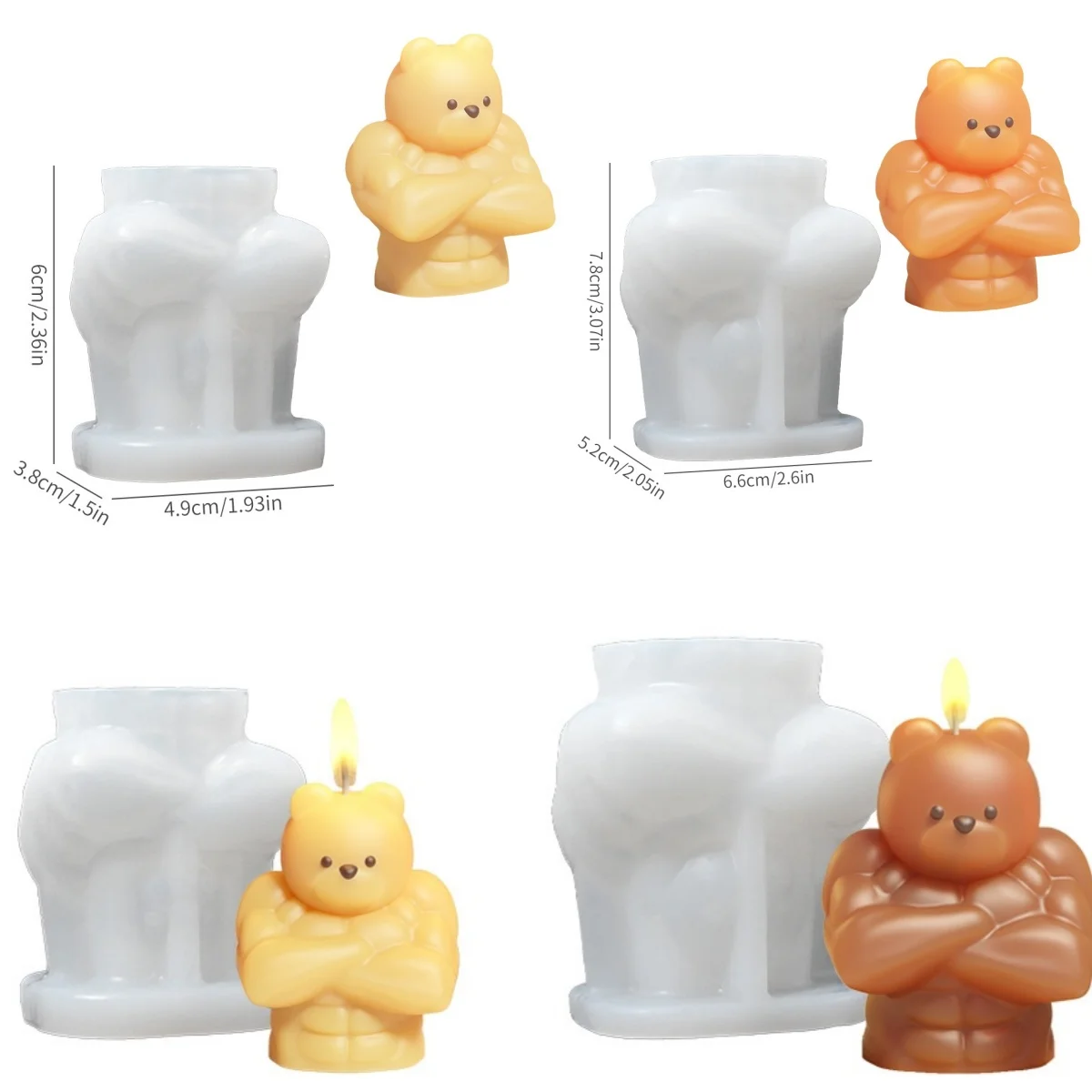 3D Muscle Bear Candle Silicone Mold DIY Strong Animals Aromatherapy Gypsum Ornament Resin Molds