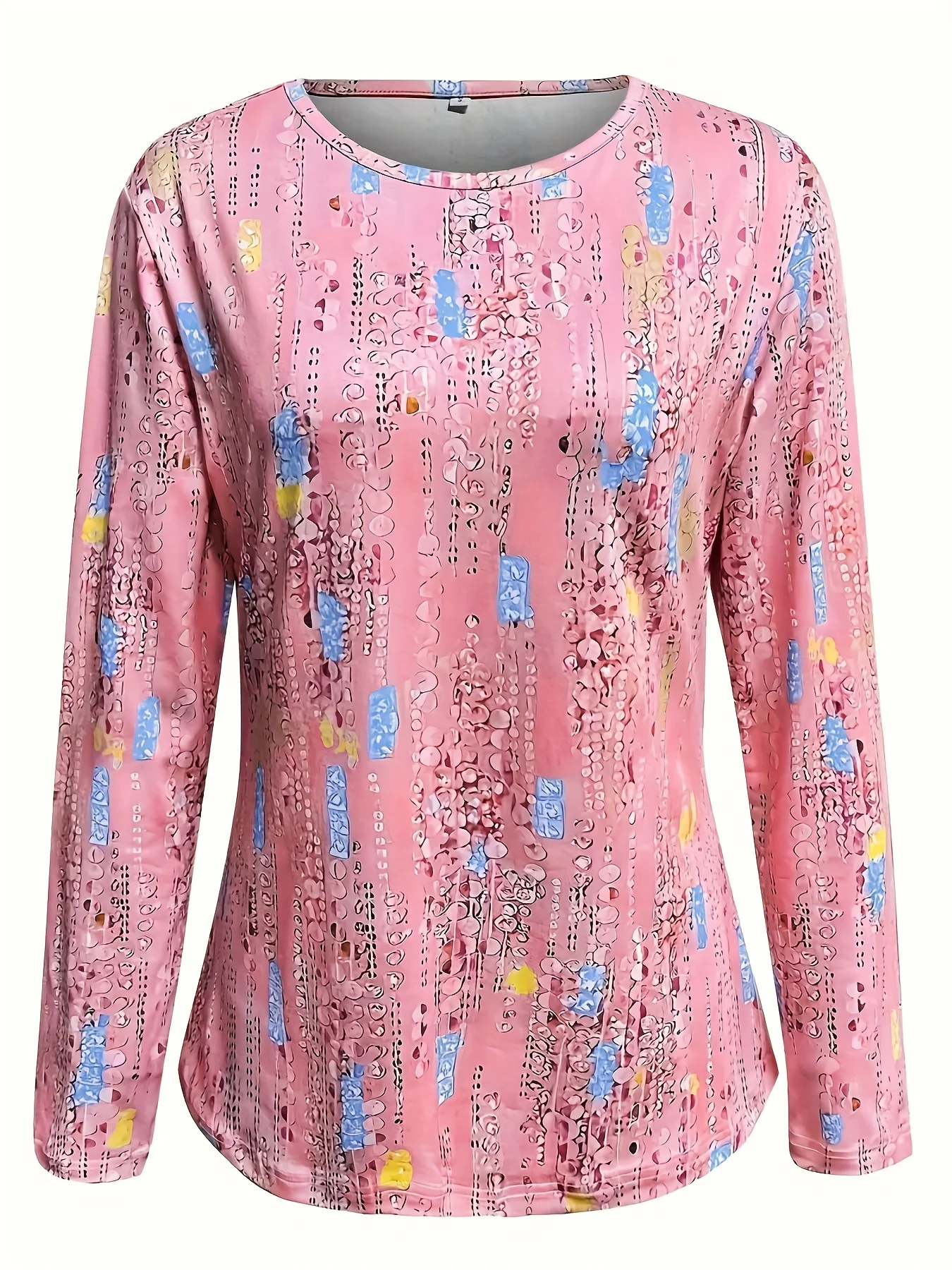 

Женская осенняя свободная футболка больших размеров с круглым вырезом и длинными рукавами