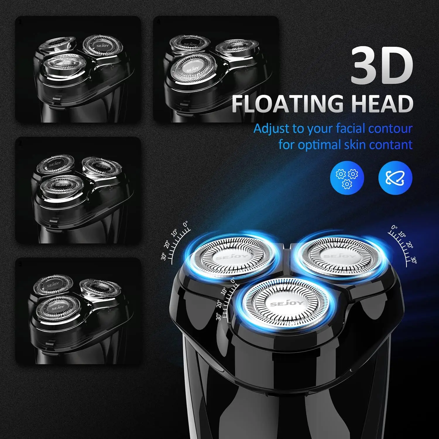 Sejoy Electric Shavers for Men Rechargeable Wet & Dry Electric Shaver with Pop-Up Trimmer - 3D Floating Cutter Head image 3