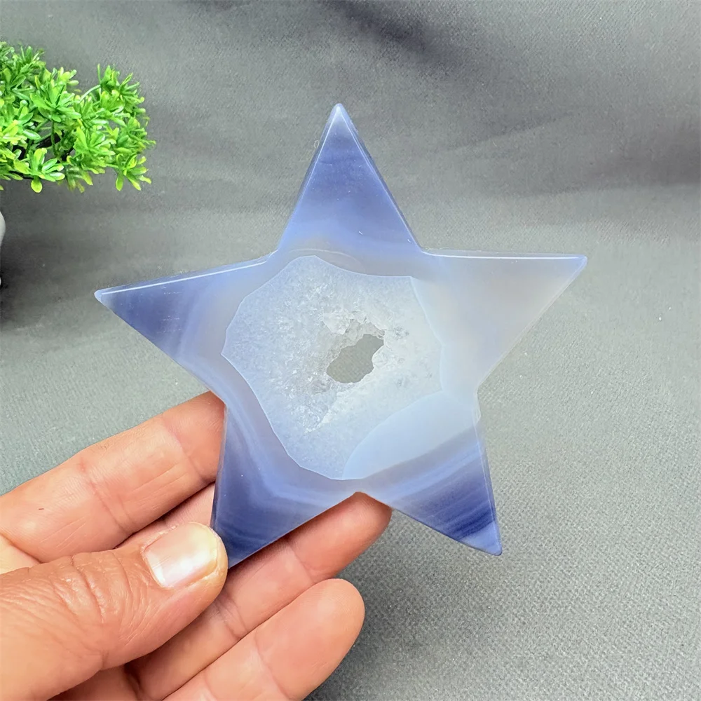 Hand Engraved Natural Crystal Agate Five-Pointed Star Healing Stone Unique Home Decor Gift Display
