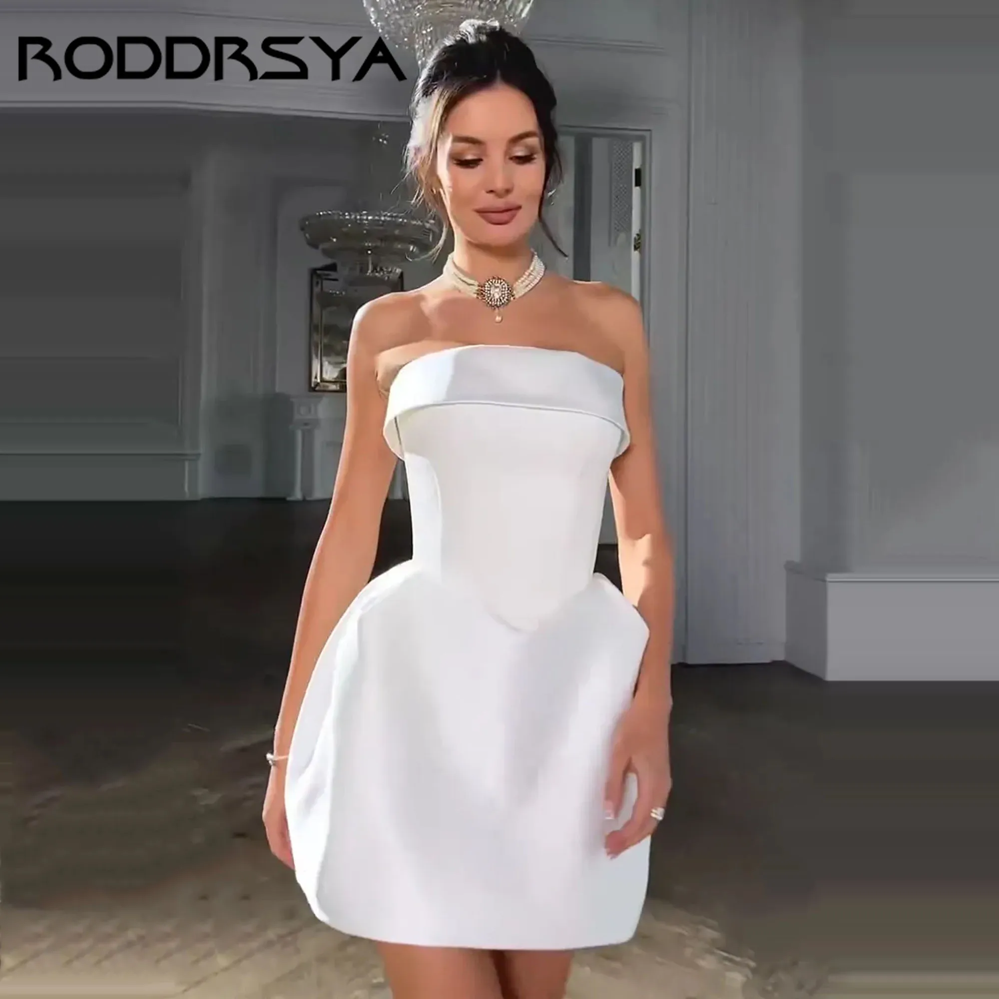 RODDRSYA Mini Satin Bride Dress Strapless A-Line Modern Wedding Party Gowns Backless Corset vestido de novia Zipper Custom Made