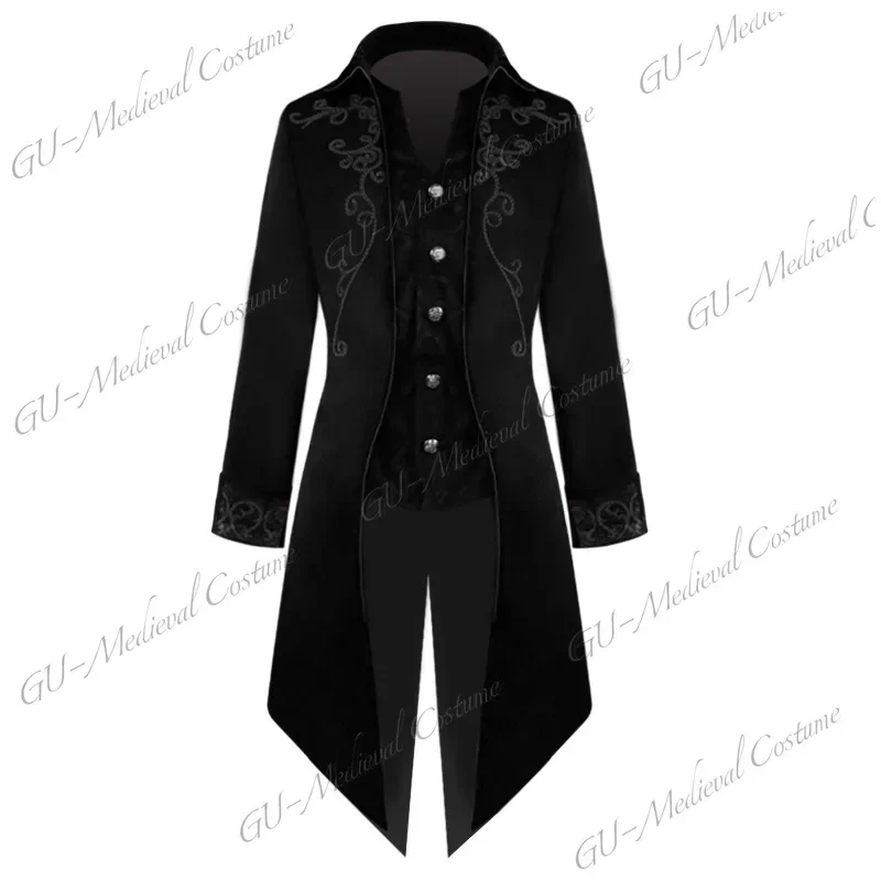 Medieval Costume Gothic Jacket Steampunk Embroidery Cosplay Victorian Men Party Tuxedo Punk Adult Clothing Middle Ages Tailcoat