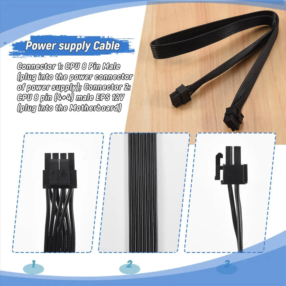 High-quality PC accessories in Stock CPU 8 Pin to 4+4 Pin ATX Power Supply Cable for Corsair Cooler Master